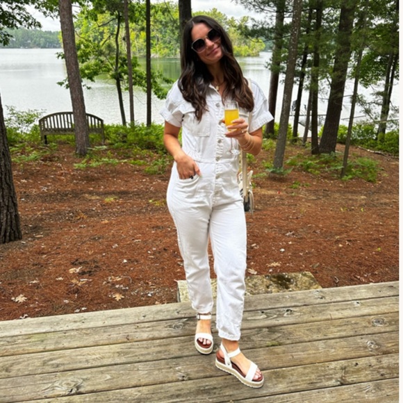 Free People 80s Style White Marci Utility Coveralls Denim Jean Jumpsuit - Picture 16 of 16